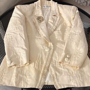 Dior Cream Embroidered Blazer with Gold-tone Brooch